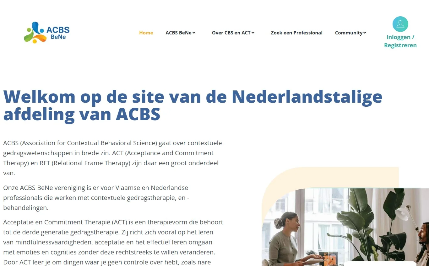 Dashboard van het ACBS BeNe ledenplatform met profielen, events en besloten communityfuncties
