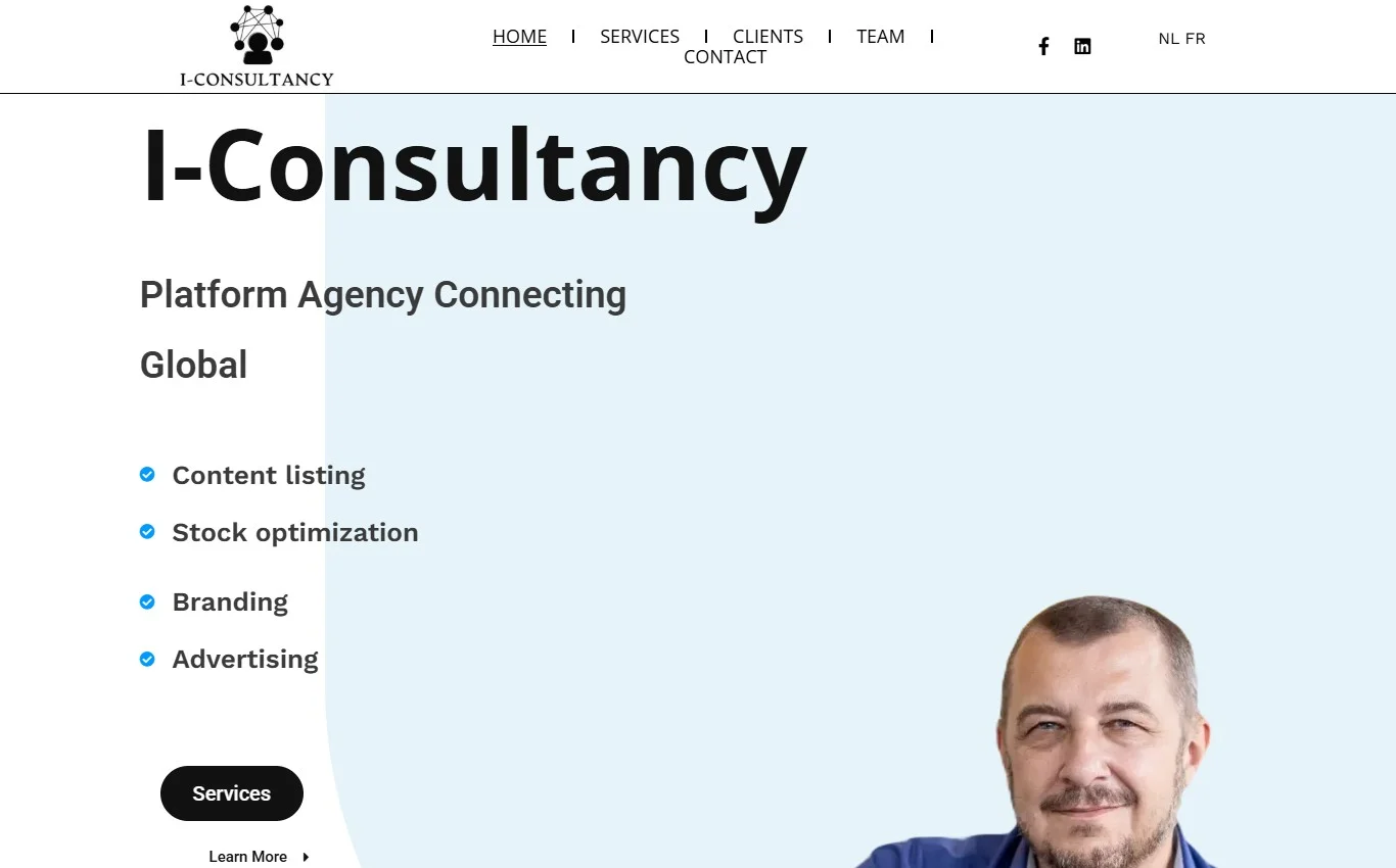 Meertalige I-Consultancy website voor marketplaceadvies in Nederlands, Frans en Engels