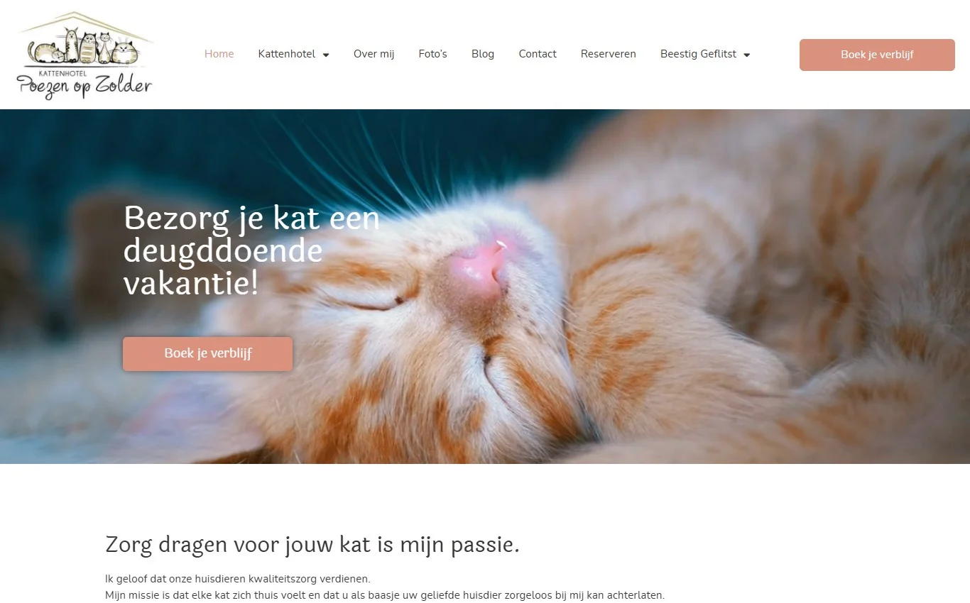 Poezen op Zolder hotelwebsite met aparte route naar dierenfotografie