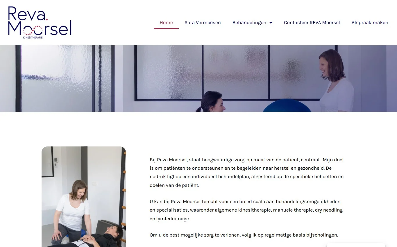 Rustige Revamoorsel kinesitherapie website met uitleg per behandeling
