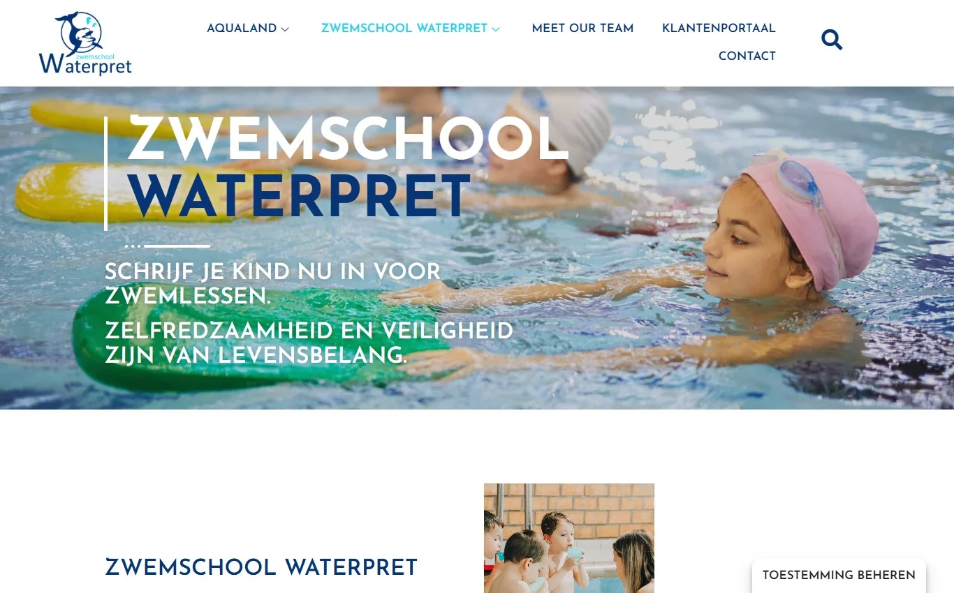 Zwemschool Waterpret platform voor inschrijvingen, rapporten en digitale zwembrevetten